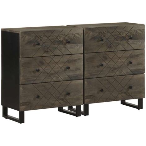 Aparadores 2 uds. madera maciza de mango negro 60x33x75 cm (1/5)