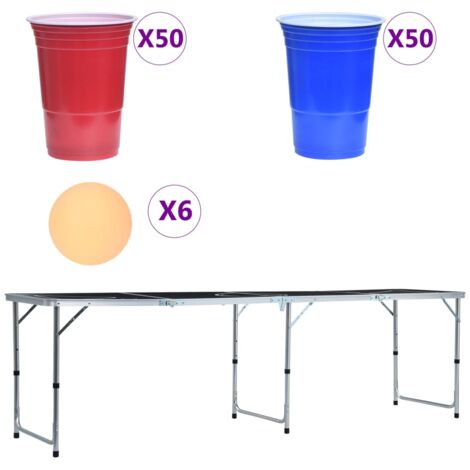 Mesa De Beer Pong PartyPong 8 Pies Plegable - Incluye 6 Pelotas, Gráficos HD, Luces LED Opcionales, Portátil
