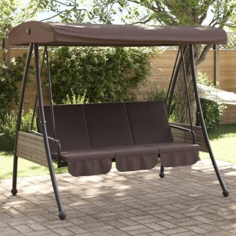 Springos Luna Columpio De Jardín Con Toldo – Para 3 Personas, Cojines Incluidos, Sillón Colgante De Metal (150x170x110 Cm) – Gris, Soporta 220 Kg