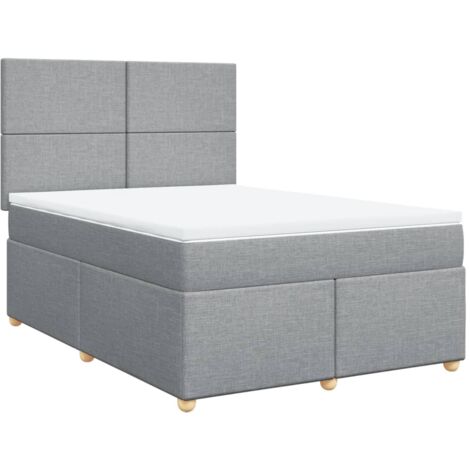 Cama box spring con colchón tela gris claro 140x200 cm
