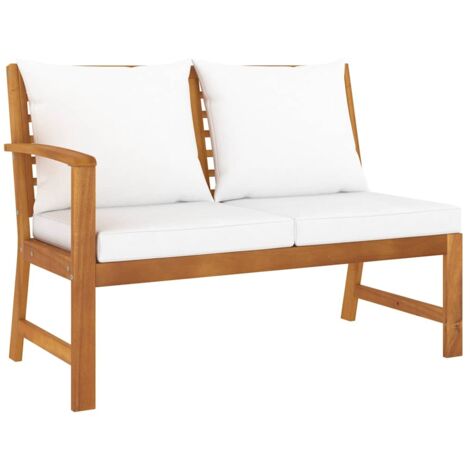 Banco de jardín 114,5 cm con cojines crema madera acacia maciza (1/5)
