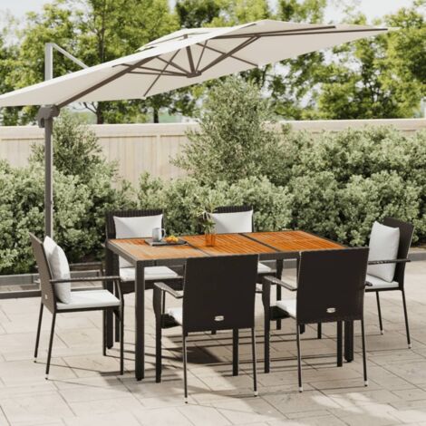 Set de comedor de jardín 7 pzas y cojines ratán sintético negro (1/5)