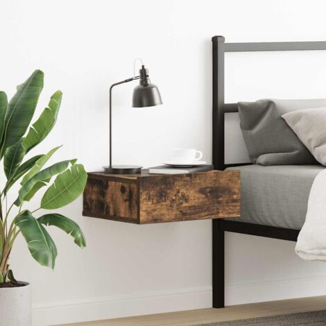 Mesita De Noche De Pared,Mesilla De Noche Flotante Con Luces LED Roble Ahumado Cfw10769 90652210