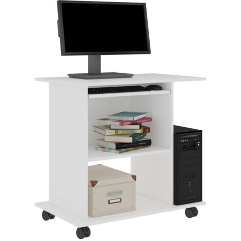 VidaXL Escritorio De Ordenador Oficina Despacho Estudio Casa Computadora Trabajo Mesa Auxiliar Estable Madera Contrachapada Blanco 110x72x70 Cm
