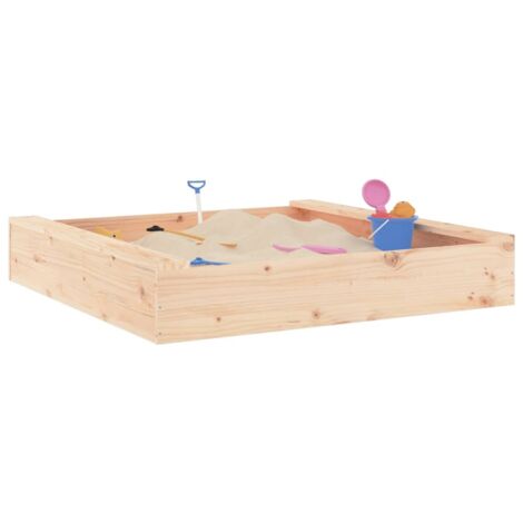 Festnight Arenero Cuadrado De Madera Para Niños De 120x120x20 Cm – Con Asientos Laterales, Pino Impregnado, Ideal Para Jardín Y Exteriores