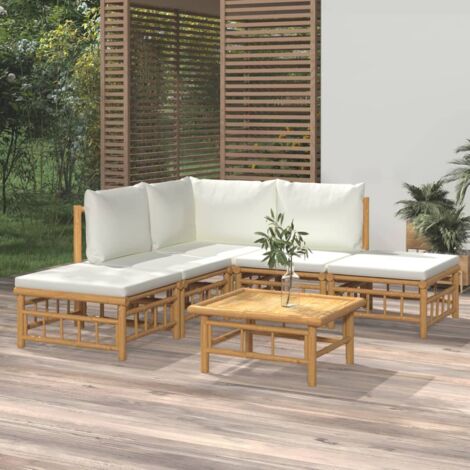 Set de muebles de jardín 6 piezas bambú y cojines crema (1/5)