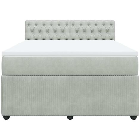 Cama box spring con colchón terciopelo gris claro 140x200 cm