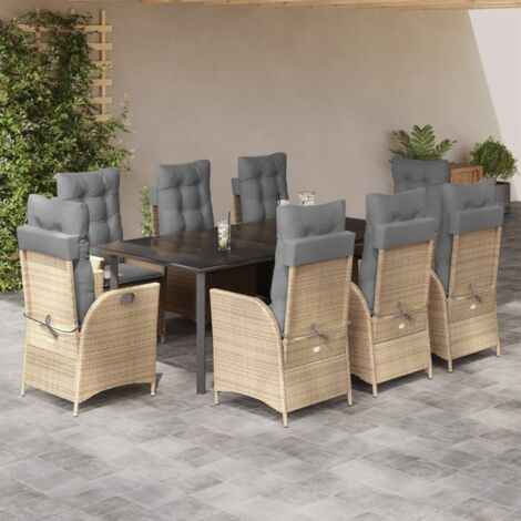 Set comedor de jardín 9 pzas con cojines ratán sintético beige (1/5)