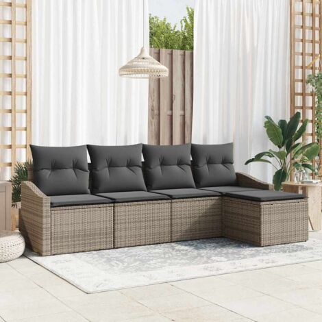 Conjunto de sofá de jardín 5 pcs Gris Poliratán (1/5)