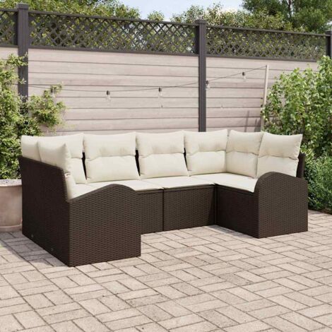 Conjunto de sofá de jardín 6 pcs Marrón Poliratán (1/5)