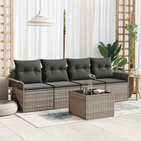 Conjunto de sofá de jardín 5 pcs Gris Poliratán, Acero y Vidrio (1/5)
