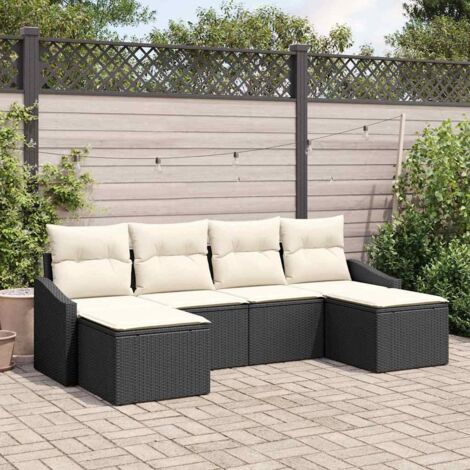Conjunto de sofá de jardín 6 pcs Negro Poliratán (1/5)