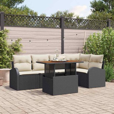 Conjunto de sofá de jardín 6 pcs Negro Poliratán (1/5)