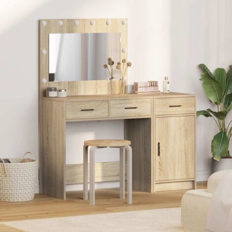 Mesa de tocador con cajón 2 pcs Marrón Madera contrachapada (1/5)