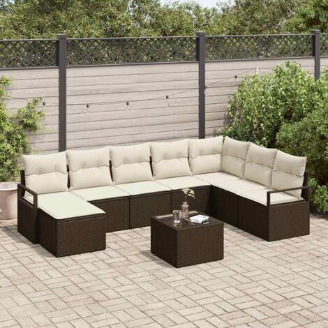Conjunto de sofá de jardín 9 pcs Marrón Poliratán (1/5)