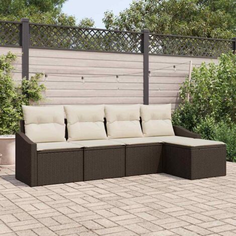 Conjunto de sofá de jardín 5 pcs Marrón Poliratán (1/5)