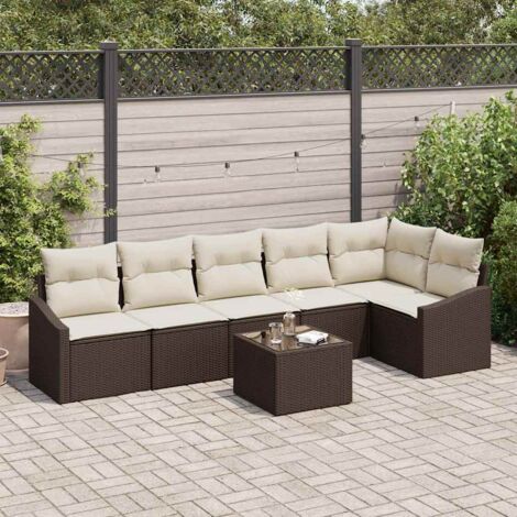 Conjunto de sofá de jardín 7 pcs Marrón Poliratán (1/5)