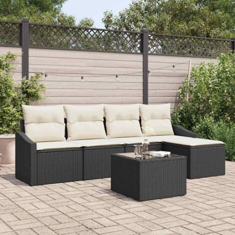 Conjunto de sofá de jardín 6 pcs Negro Poliratán (1/5)