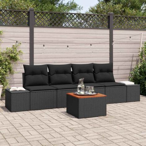 Conjunto de sofá de jardín con cojín 5 pcs Negro Poliratán (1/5)