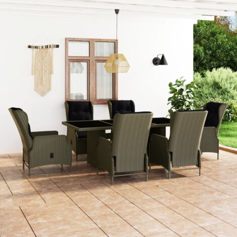 Set comedor de jardín 7 piezas y cojines ratán sintético marrón (1/5)