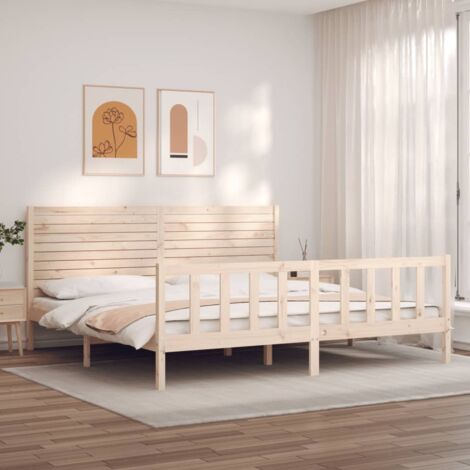 Estructura de cama de matrimonio con cabecero madera maciza (1/5)