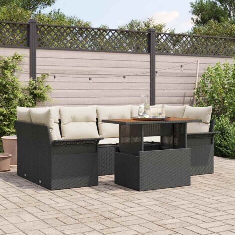 Conjunto de sofá de jardín 7 pcs Negro Poliratán (1/5)