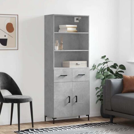 Aparador alto madera contrachapada gris hormigón 69,5x34x180 cm (1/5)
