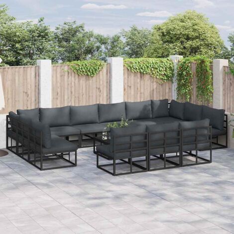 Conjunto de sofá de jardín con cojín Negro Aluminio (1/5)