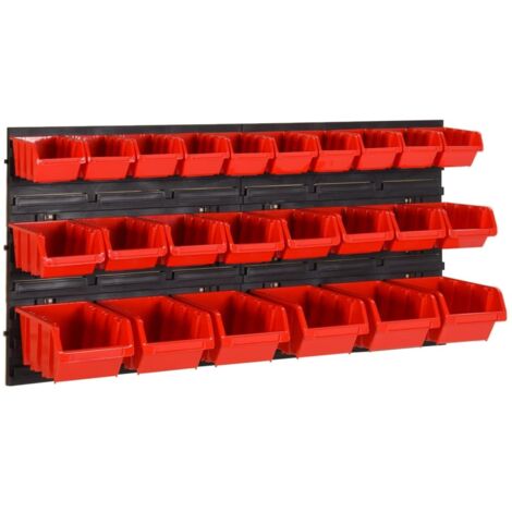 Set estantes taller 26 pzas polipropileno rojo y negro 77x39 cm (1/5)