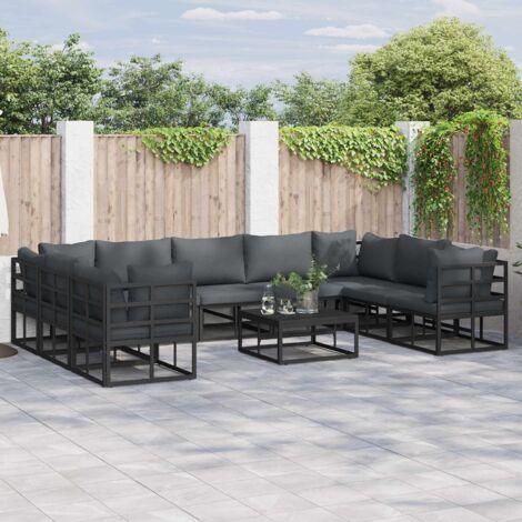 Conjunto de sofá de jardín con cojín Negro Aluminio (1/5)