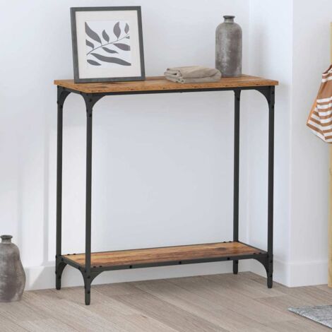 Leick Home 23005 Cincel Y Forja Reclinable Estrecho Mesa Auxiliar Con Estante, Madera, Gris Ahumado Y Negro Mate