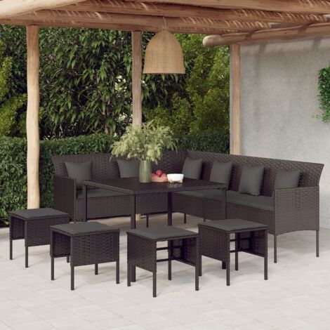 Set comedor de jardín 6 pzas con cojines ratán sintético negro (1/5)