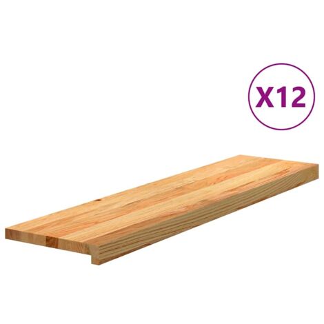 Peldaños de escalera 12 uds madera maciza roble marrón claro (1/5)