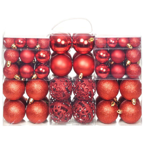 Pack De 100 Bolas De Navidad Bakaji - Diámetros 3, 4 Y 6 Cm, Rojo, Con Ganchos, Para Decorar El Árbol Interior Y Exterior