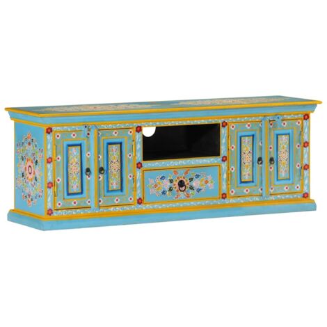 Mueble de TV madera maciza de mango azul 110x30x40 cm (1/5)