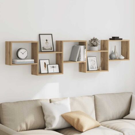Juego De Estantes Cubo De Pared 3 Pzas Madera Maciza De Acacia Marrón