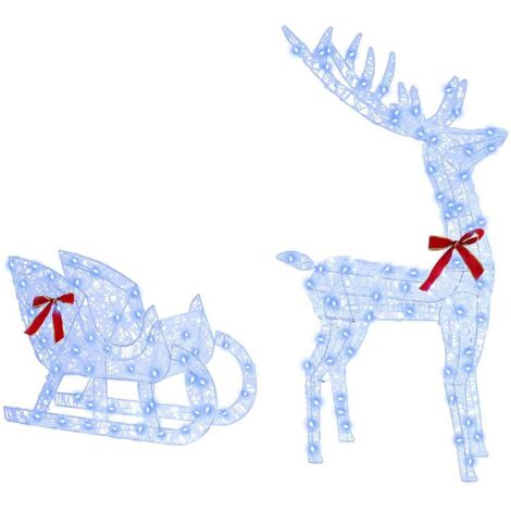 Décoration Noël Traîneau à Renne LED - Sculpture Acrylique Blanche 128.5 Cm - Lumières Intégrées USB - Pour Intérieur Et Extérieur - Moderne Et Festif - 4