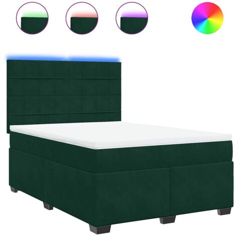 Cama box spring con colchón terciopelo verde oscuro 140x200 cm