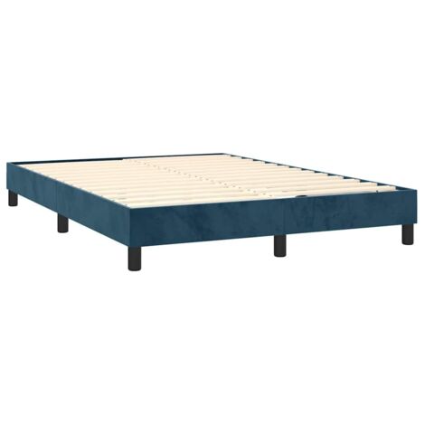 Cama box spring con colchón terciopelo azul oscuro 140x200 cm