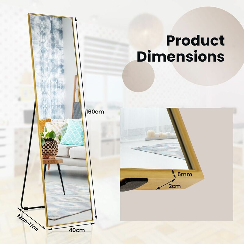 Extra Large Full Length Mirror 71x30 Inches - Gold Frame, Standing Or Wall Mount - View #6