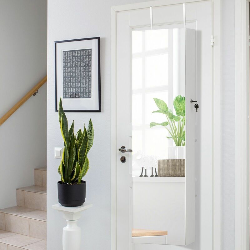2 IN 1 Mirror Jewelry Cabinet Wall Mounted Door Hanging Jewelry