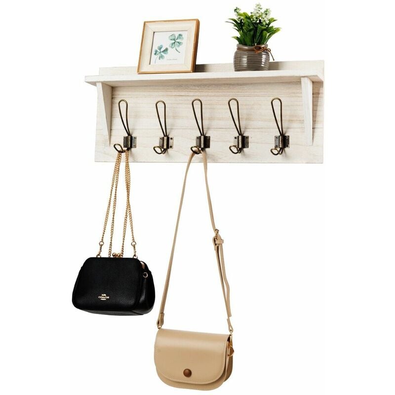 Costway Wooden Wall Mounted Coat Rack Hanging Cubby Organizer Storage Shelf  With Hooks