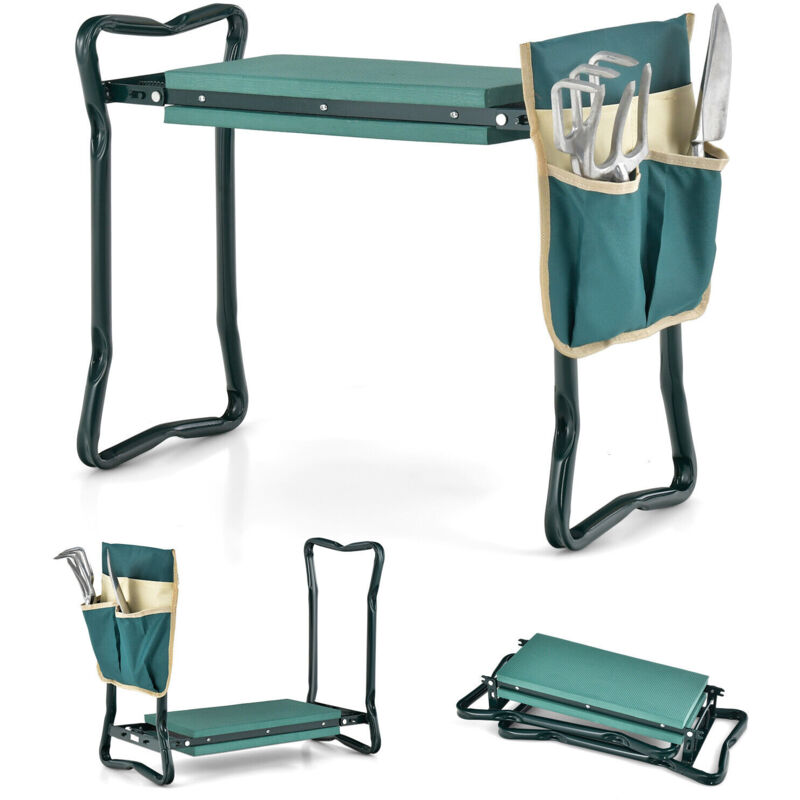 Garden Kneeler And Seat With Tools - Folding Bench With Foam Pad, 6 Tools, Bags & Gloves