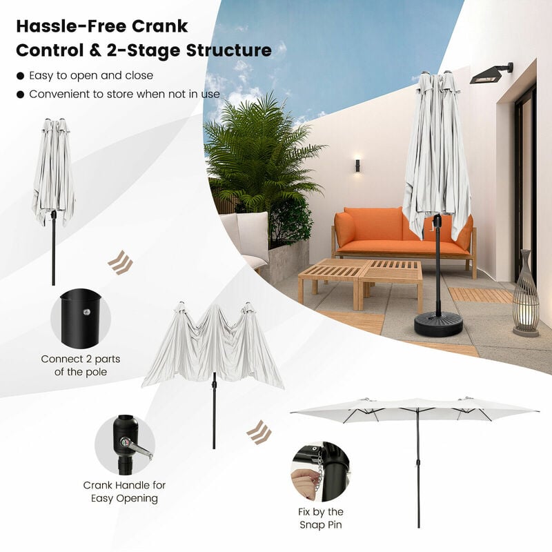 15FT Double-Sided Patio Market Umbrella Large Crank Handle Vented