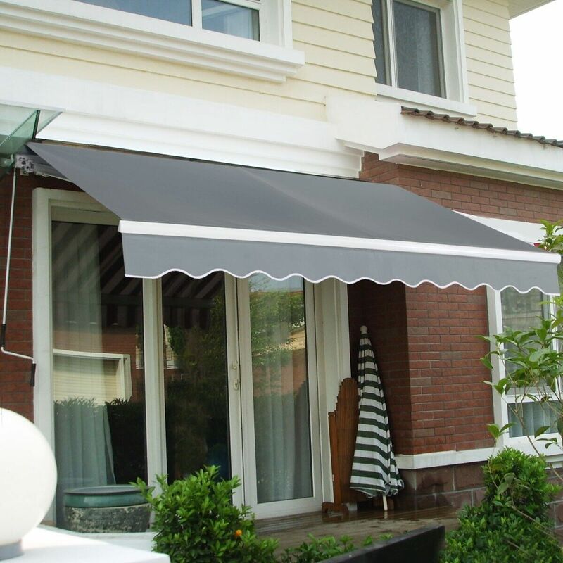 Costway 3X2.5M Manual Awning Canopy Garden Patio Sun Shade Shelter Gazebo  Outdoor Retractable With Fittings And Crank Handle