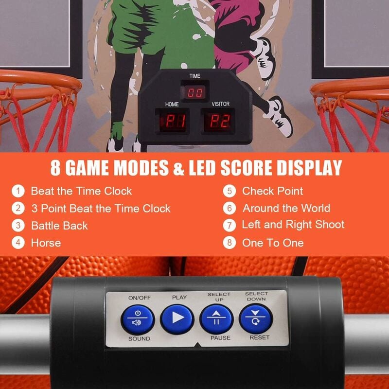 Foldable Basketball Arcade Game, Dual Shot Electronic Basketball Game Machine with 8 Game Modes