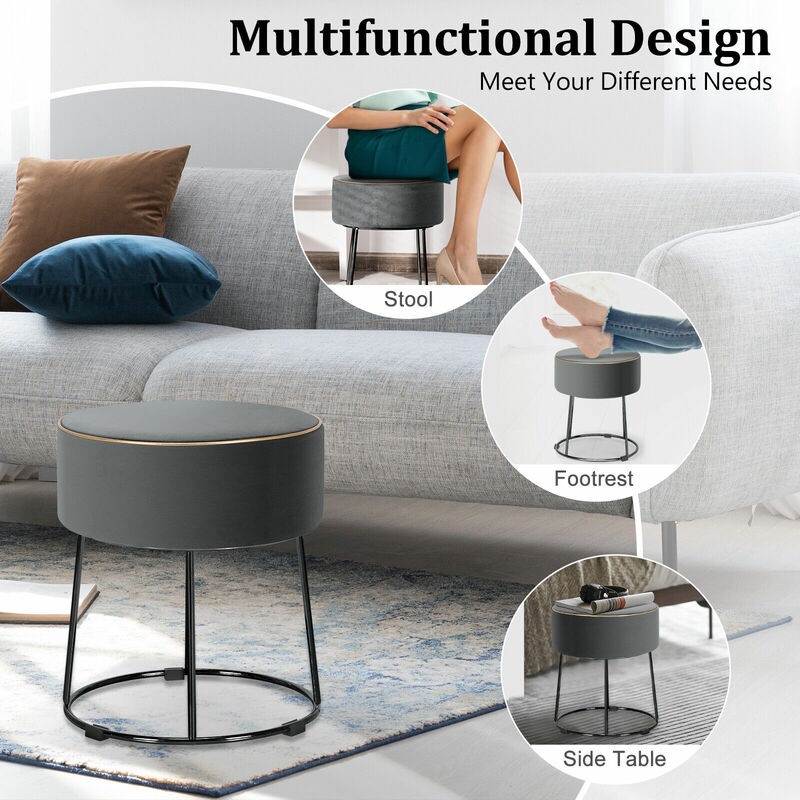 Get Set Style Modern Round Ottoman with Soft Padded Seat,Multifunctional  Vanity Chairs for Makeup, Upholstered Footrest Stool Ottoman Foot Stool for