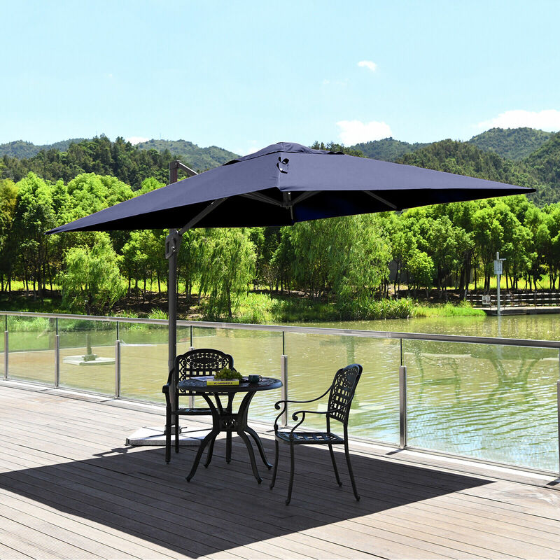 Garden Cantilever Parasol, 360° Rotation Square Overhanging with 4-Level Tilting Adjustment and Crank Handle, Outdoor Offset Market Umbrellas for Patio Backyard