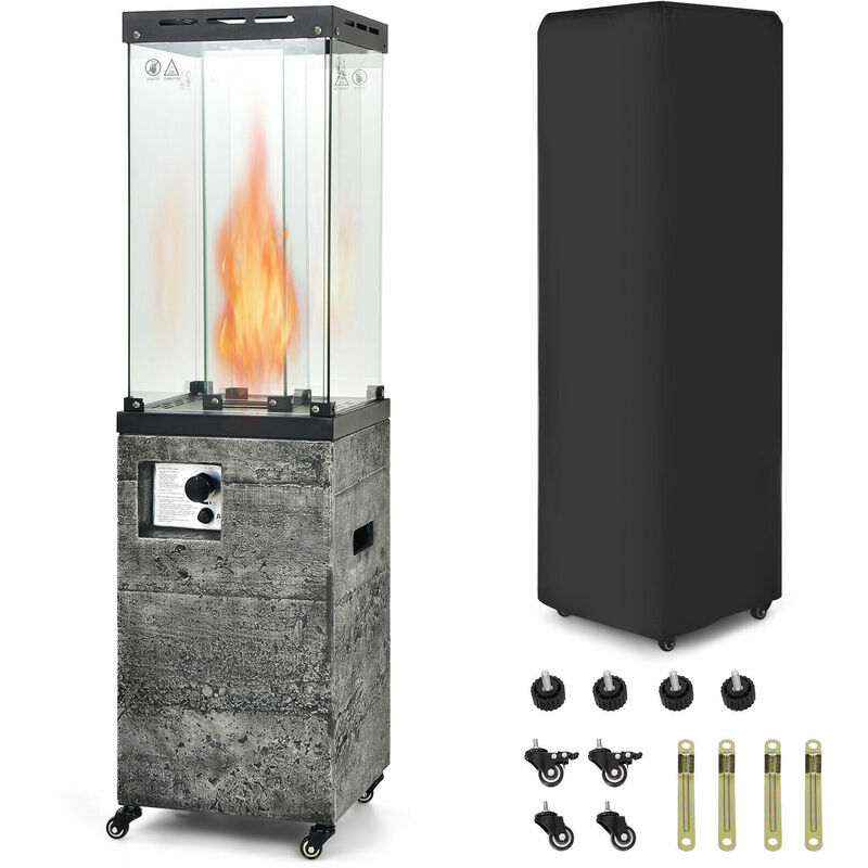 41,000 BTU Propane Patio Heater Rolling Glass Tube Standing Gas Heater w/  Cover