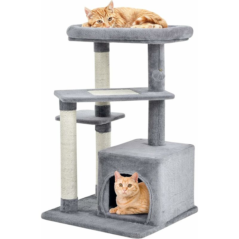 Indoor Plush Cat Tree, 4-Tier Cat Tower Condo with Flock, Hanging